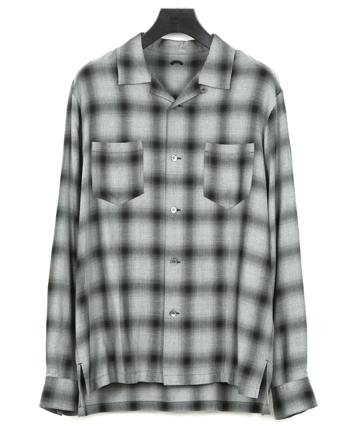 レーヨン ツイール オンブレーチェック L/S 開襟シャツ - BLACK