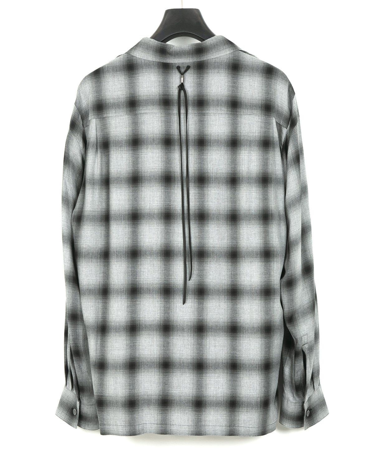 レーヨン ツイール オンブレーチェック L/S 開襟シャツ - BLACK