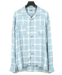 Rayon Tweed Ombre Check L/S Open Collar Shirt - BLUE