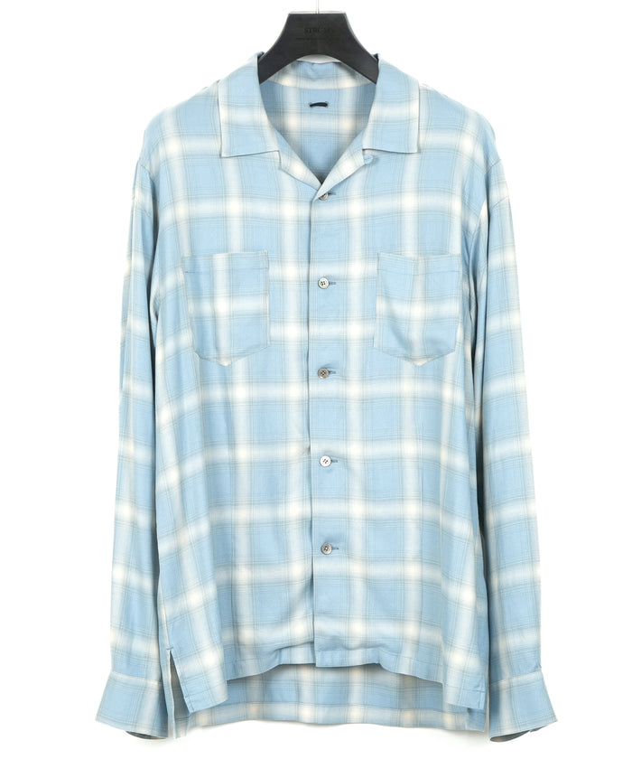 レーヨン ツイール オンブレーチェック L/S 開襟シャツ - BLUE
