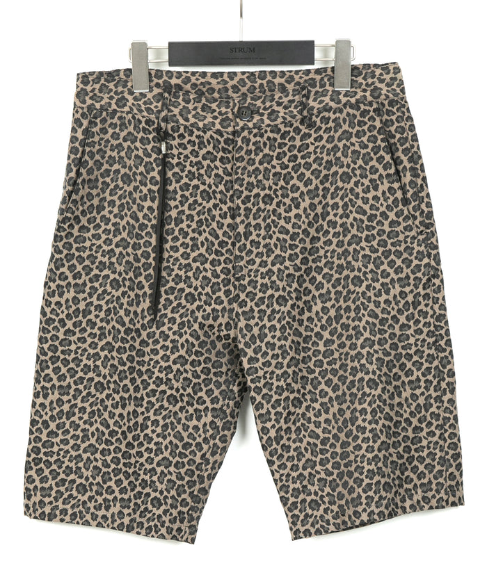 ナイロン コットン 二浴染め レオパード ジャガード ショートパンツ - BROWN