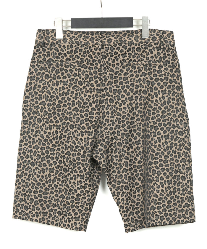 ナイロン コットン 二浴染め レオパード ジャガード ショートパンツ - BROWN