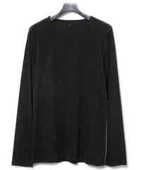 アクリル レーヨン ナイロン ストレッチ ポンチ L/S クルーネック T シャツ - BLACK