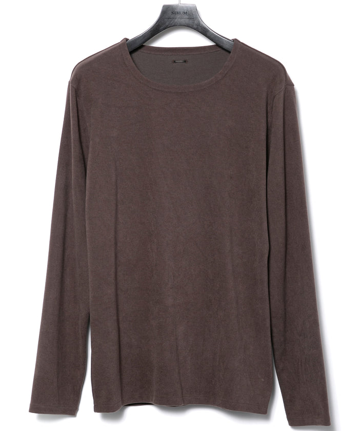 アクリル レーヨン ナイロン ストレッチ ポンチ L/S クルーネック T シャツ - BROWN