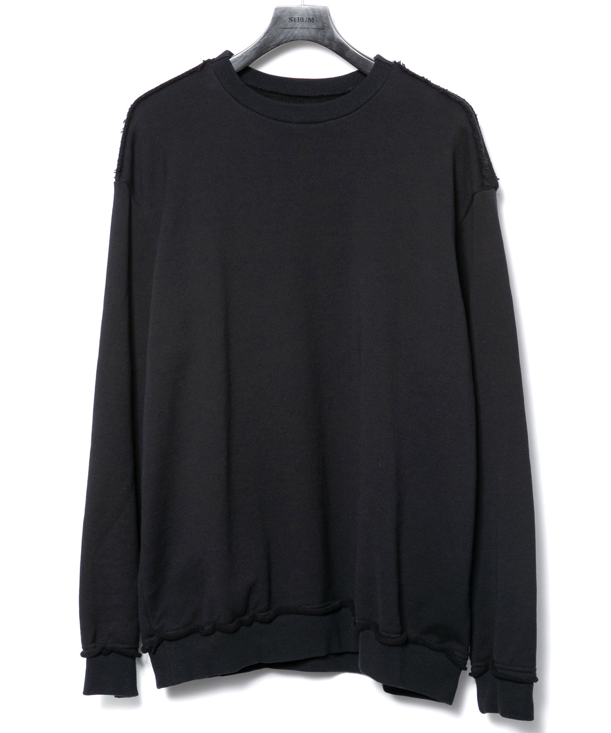 Hard Twist Yarn Heavy Pile Crew Neck Sweatshirt - BLACK