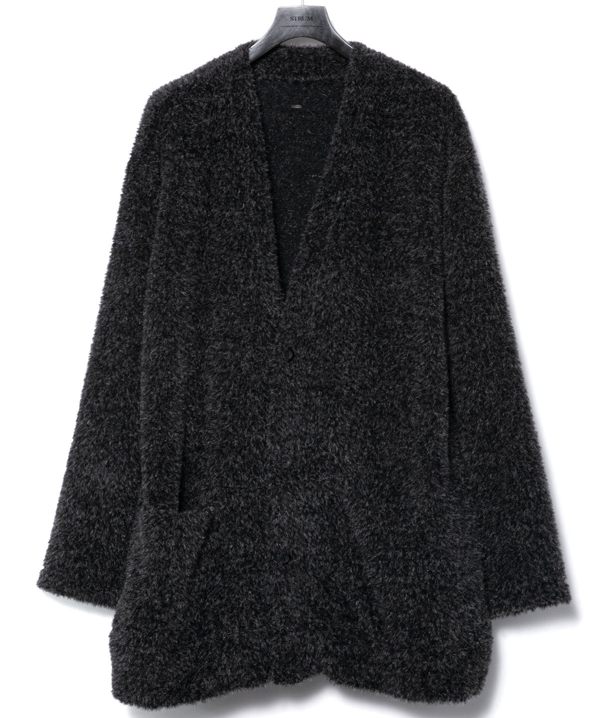 アルパカ ナイロン ドビー シャギー加工 ミドルカーディガン - BLACK