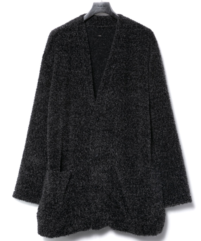 アルパカ ナイロン ドビー シャギー加工 ミドルカーディガン - BLACK
