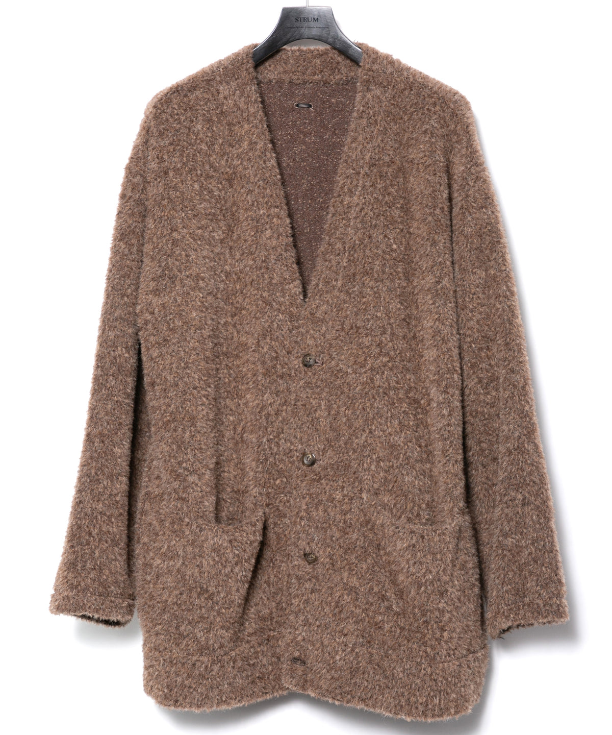 アルパカ ナイロン ドビー シャギー加工 ミドルカーディガン - BROWN