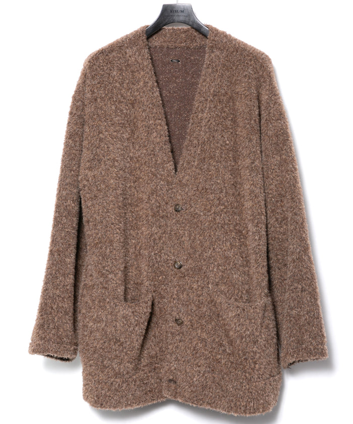 アルパカ ナイロン ドビー シャギー加工 ミドルカーディガン - BROWN