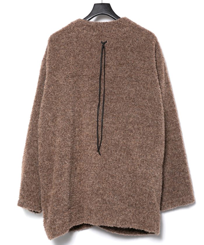 アルパカ ナイロン ドビー シャギー加工 ミドルカーディガン - BROWN