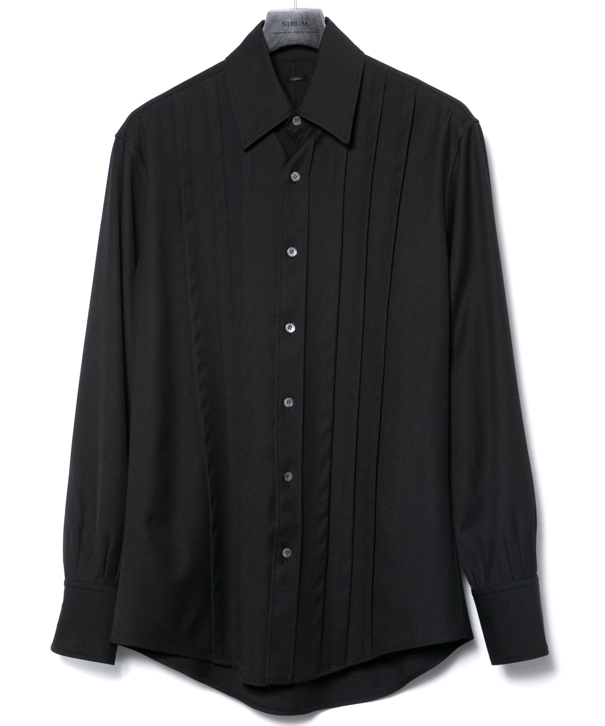 Polyester Rayon 4Way Stretch Twill Pleated Shirts - BLACK