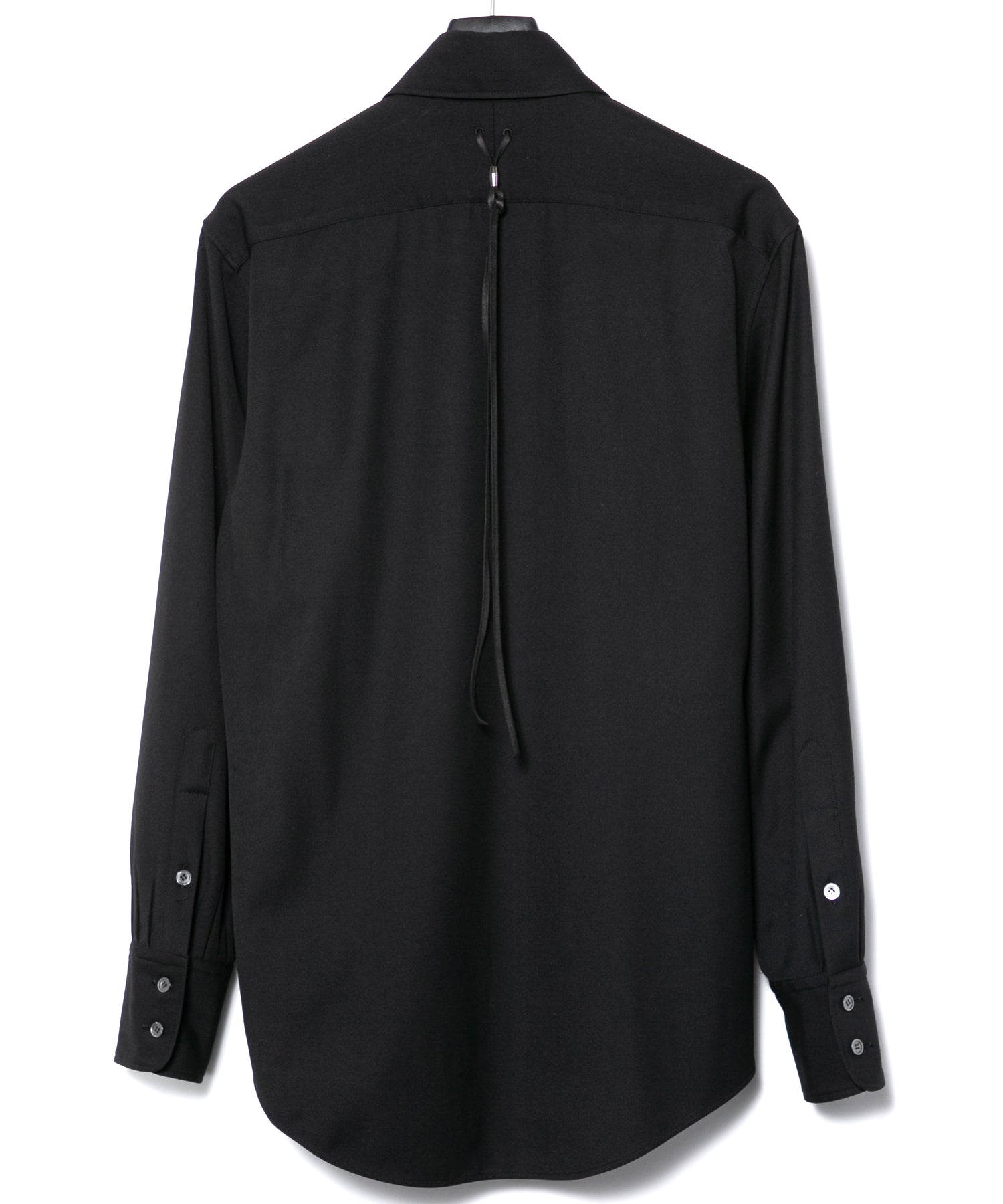 ポリエステル レーヨン ストレッチ ツイール プリーツシャツ - BLACK