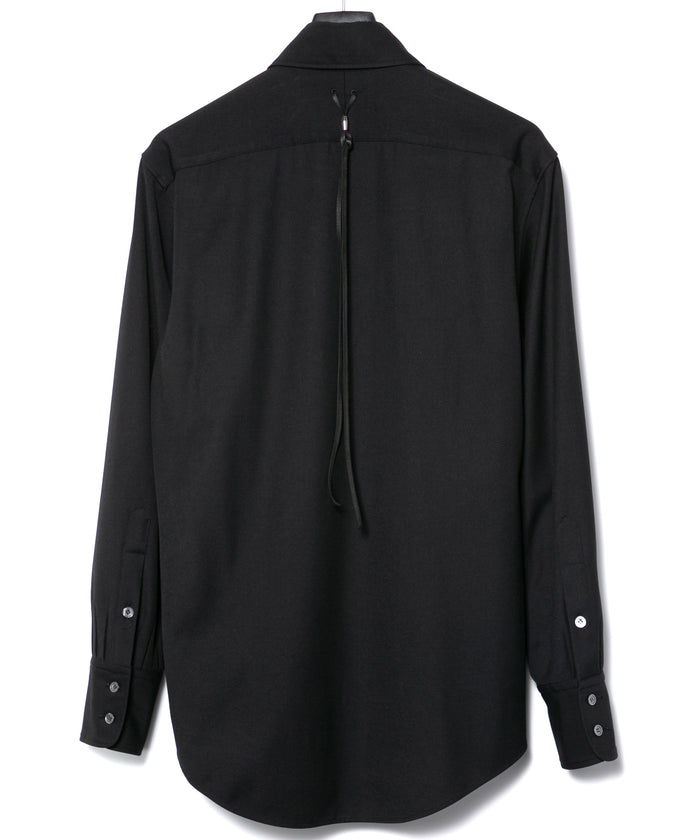 ポリエステル レーヨン ストレッチ ツイール プリーツシャツ - BLACK