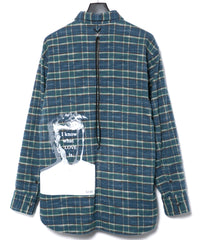 Printed Vintage Brushed Check Twill Shirts - BLUE