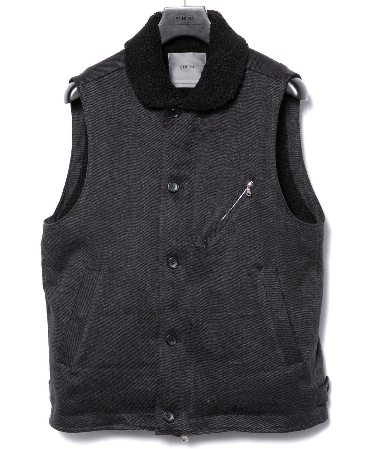 Sulfur Dyed Cotton Linen Washer Deck Vest - BLACK
