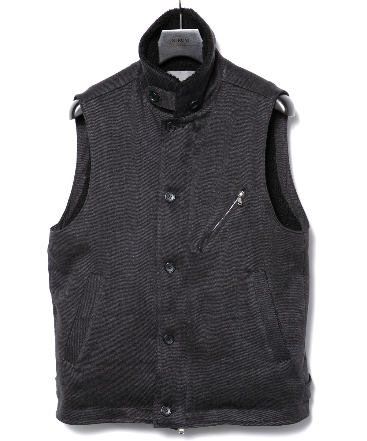 Sulfur Dyed Cotton Linen Washer Deck Vest - BLACK