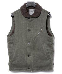 Sulfur Dyed Cotton Linen Washer Deck Vest - KHAKI