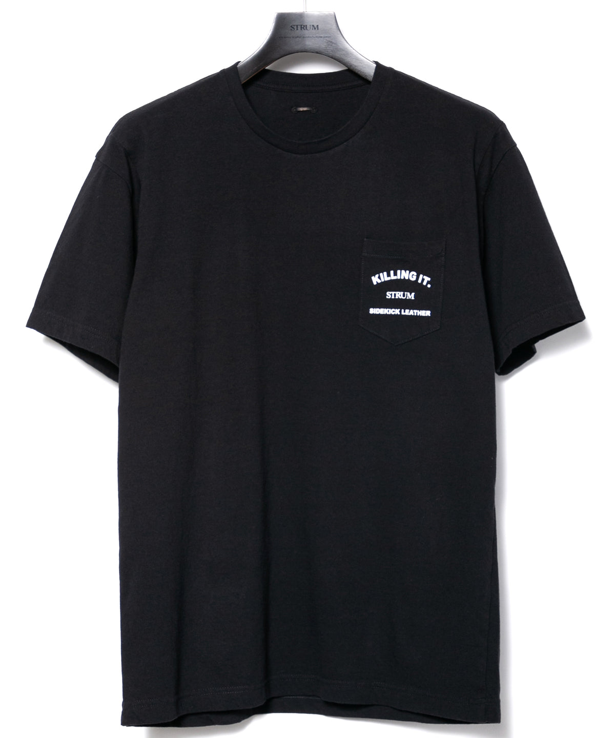 Natural Soft Cotton Chest Pocket Printed Crew Neck T-shirt (Just Fit) - BLACK