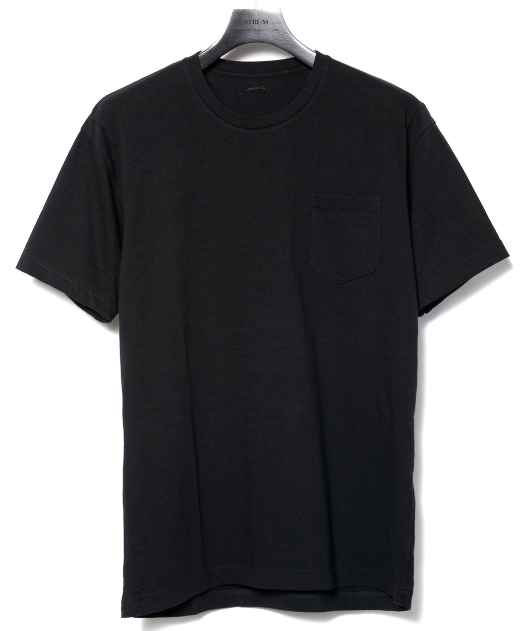30/-ナチュラルソフト天竺 胸ポケット クルーネック Tシャツ（ジャストフィット） - BLACK