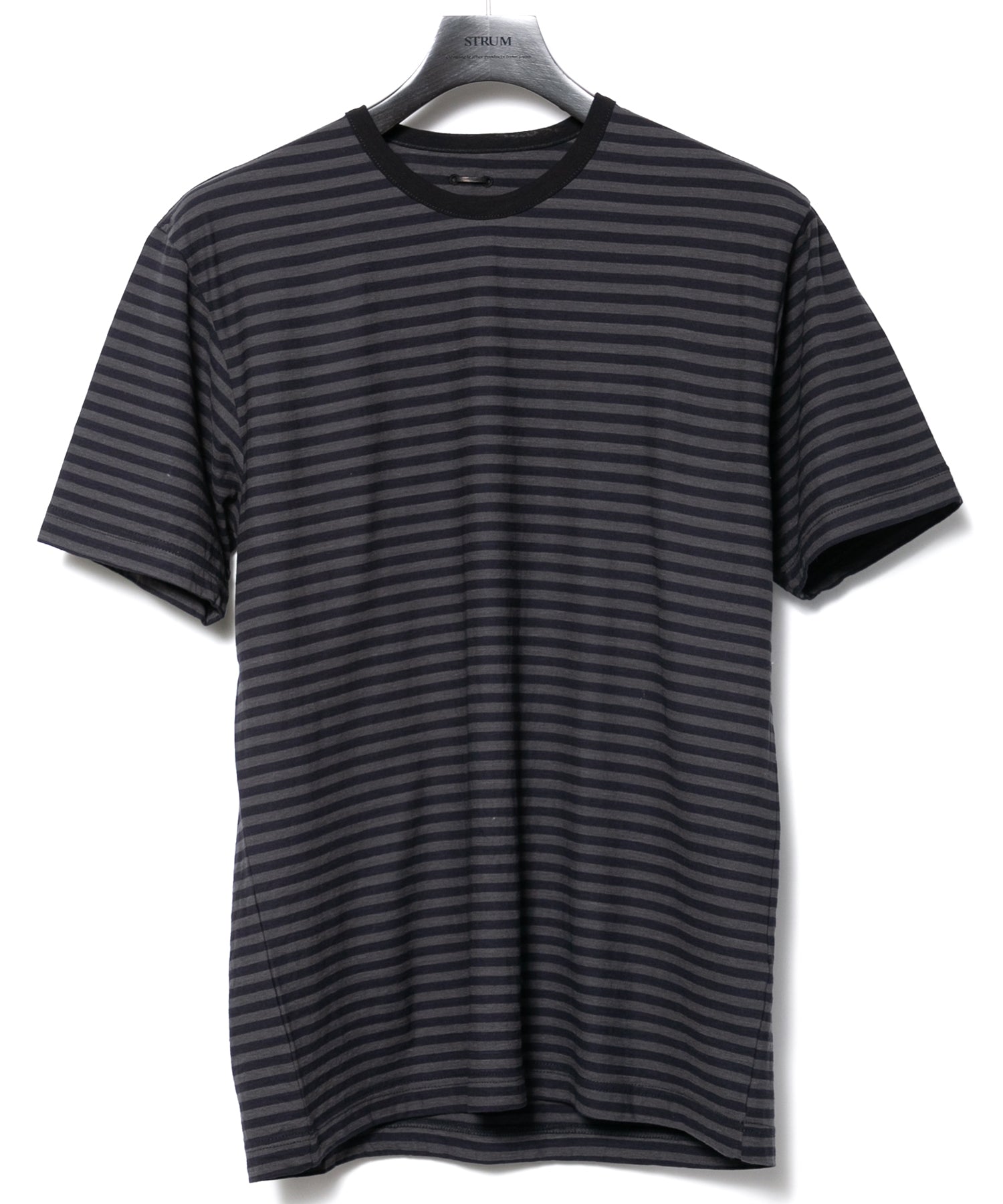 画像をギャラリービューアに読み込む, ボーダー強撚天竺 プリント クルーネック Tシャツ（ジャストフィット） - BLACK × GRAY