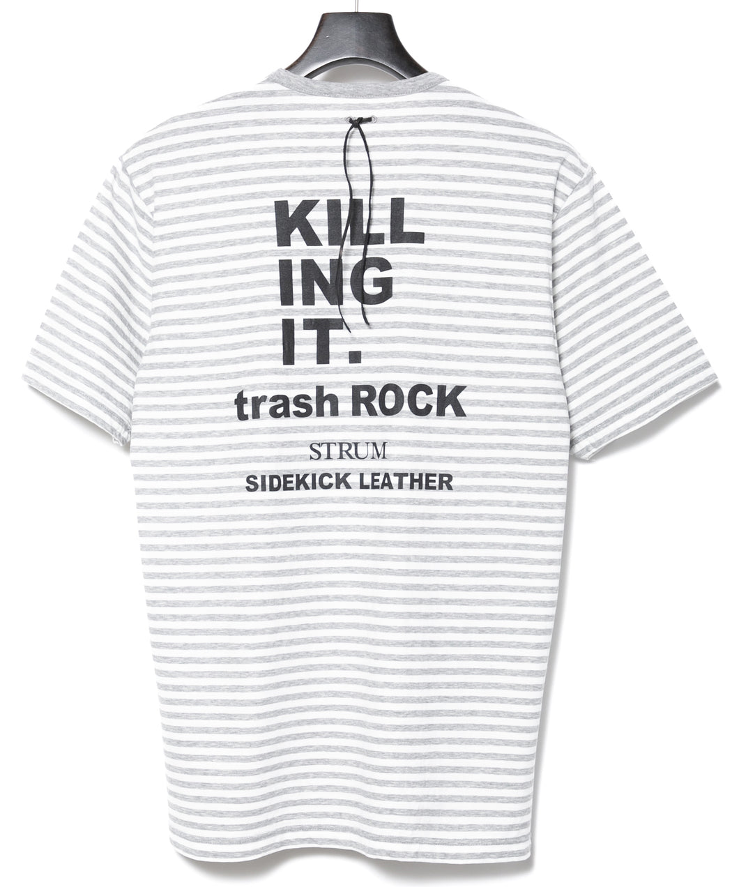 ボーダー強撚天竺 プリント クルーネック Tシャツ（ジャストフィット） - GRAY × WHITE