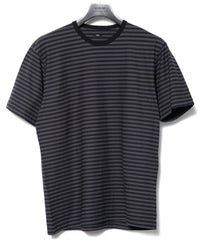 High Twisted Yarn Cotton Single Jersey Stripes Crew Neck T-shirt  (Just Fit) - BLACK × GRAY