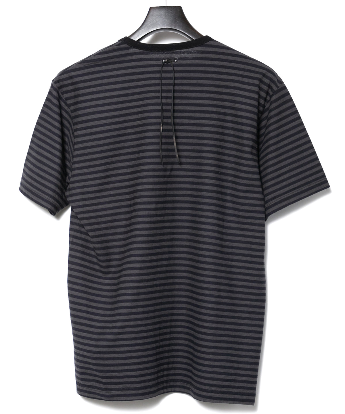 High Twisted Yarn Cotton Single Jersey Stripes Crew Neck T-shirt  (Just Fit) - BLACK × GRAY