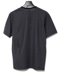 High Twisted Yarn Cotton Single Jersey Stripes Crew Neck T-shirt  (Just Fit) - BLACK × GRAY