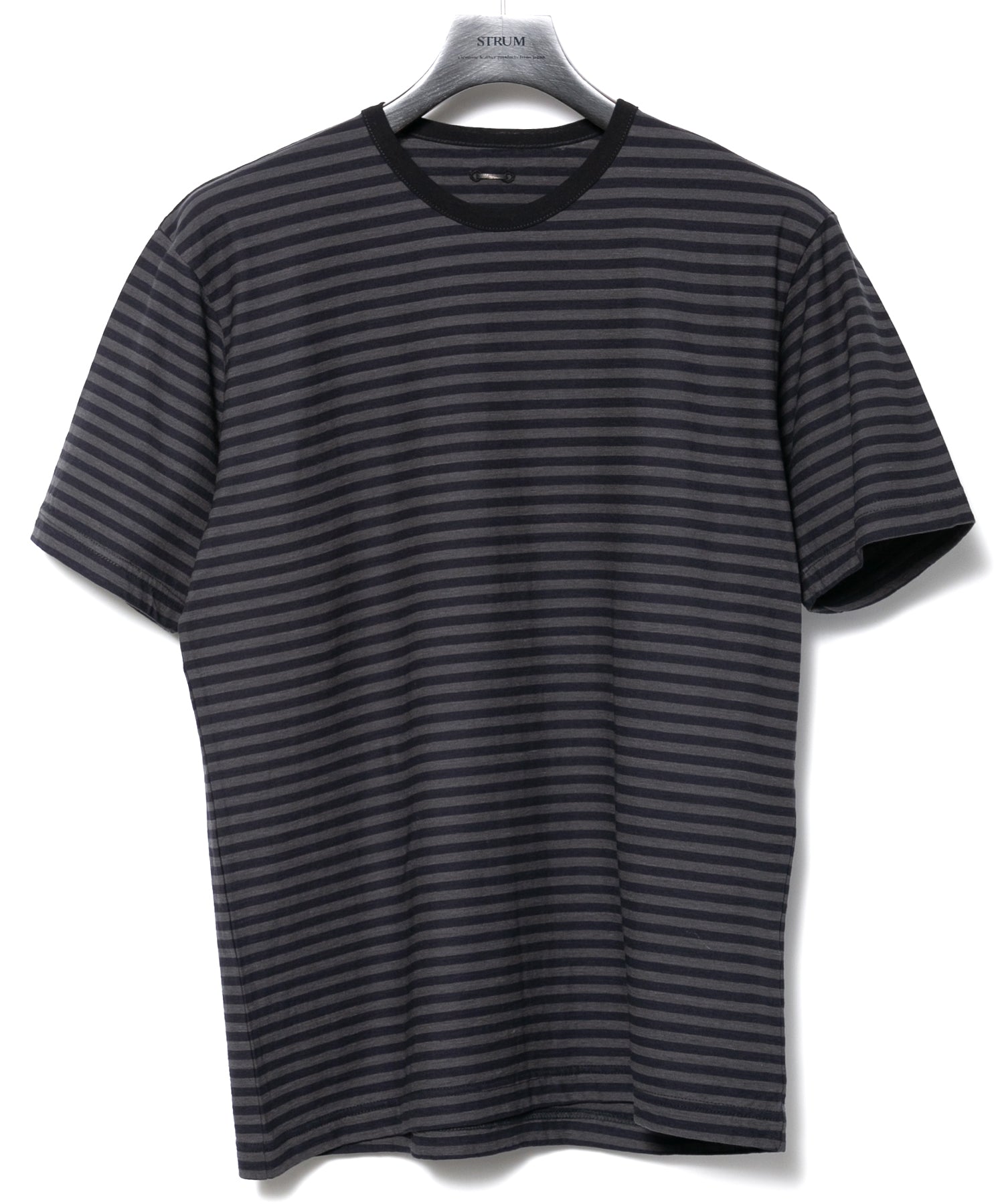 画像をギャラリービューアに読み込む, ボーダー強撚天竺 クルーネック Tシャツ（ジャストフィット） - BLACK × GRAY
