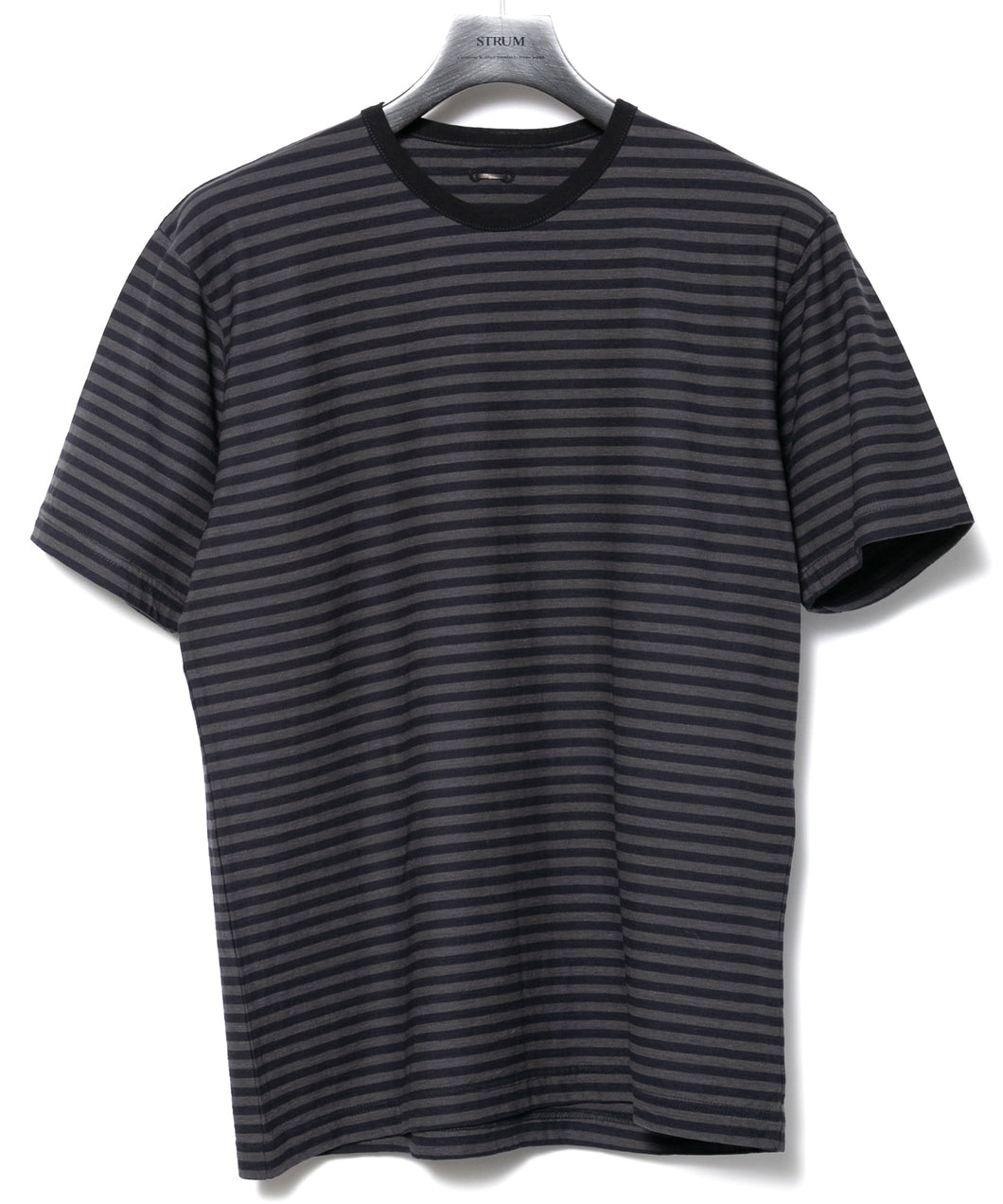 ボーダー強撚天竺 クルーネック Tシャツ（ジャストフィット） - BLACK × GRAY