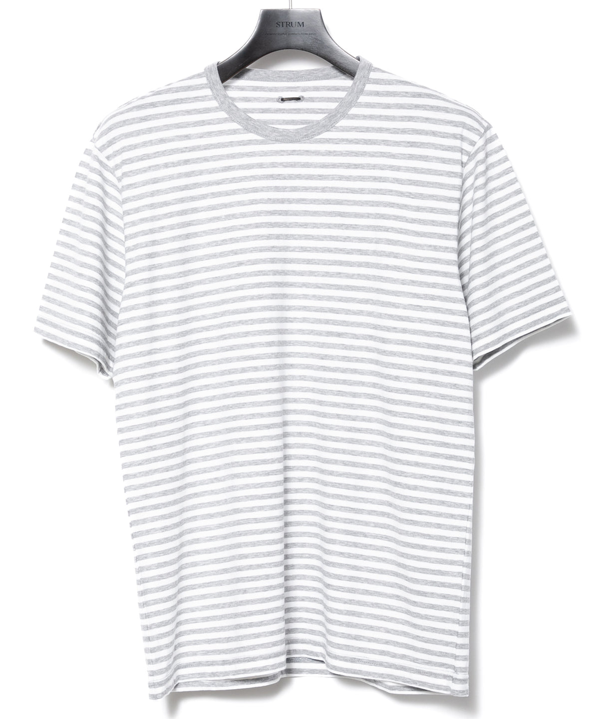ボーダー強撚天竺 クルーネック Tシャツ（ジャストフィット） - GRAY × WHITE