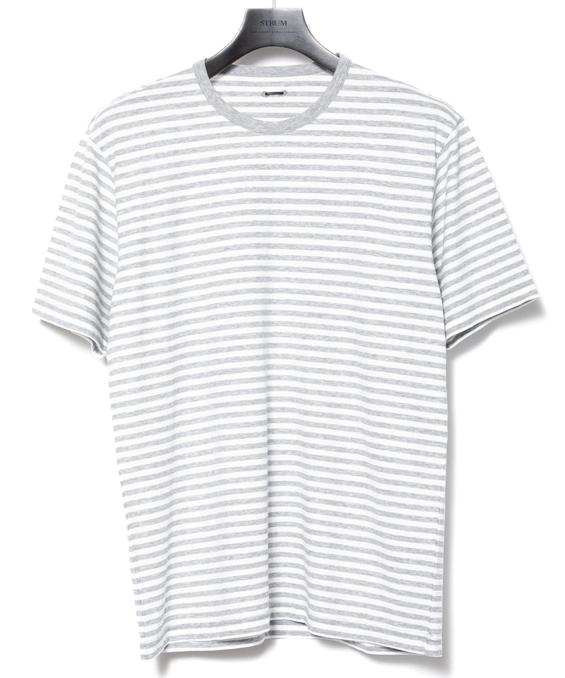 ボーダー強撚天竺 クルーネック Tシャツ（ジャストフィット） - GRAY 