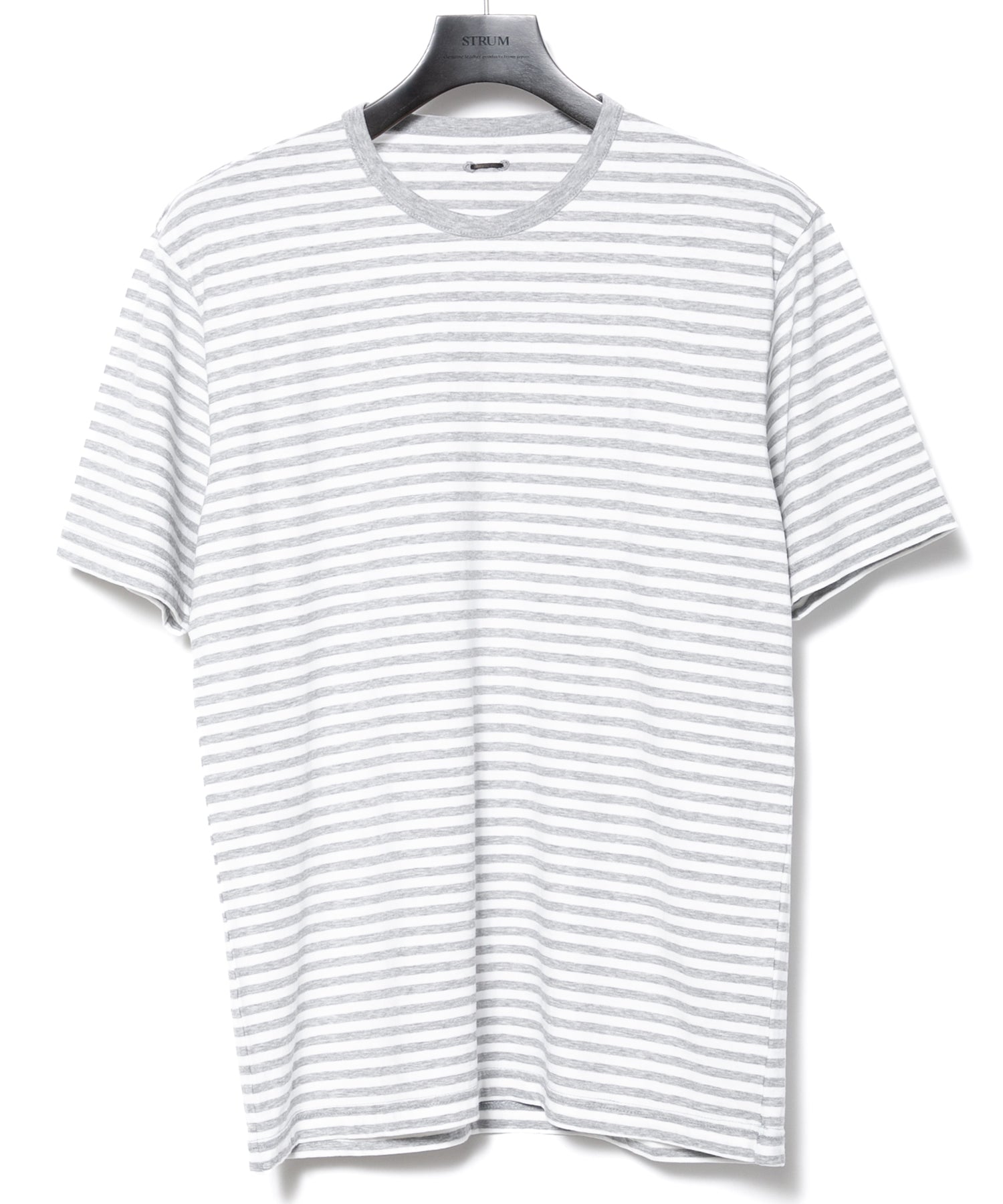 画像をギャラリービューアに読み込む, ボーダー強撚天竺 クルーネック Tシャツ（ジャストフィット） - GRAY × WHITE