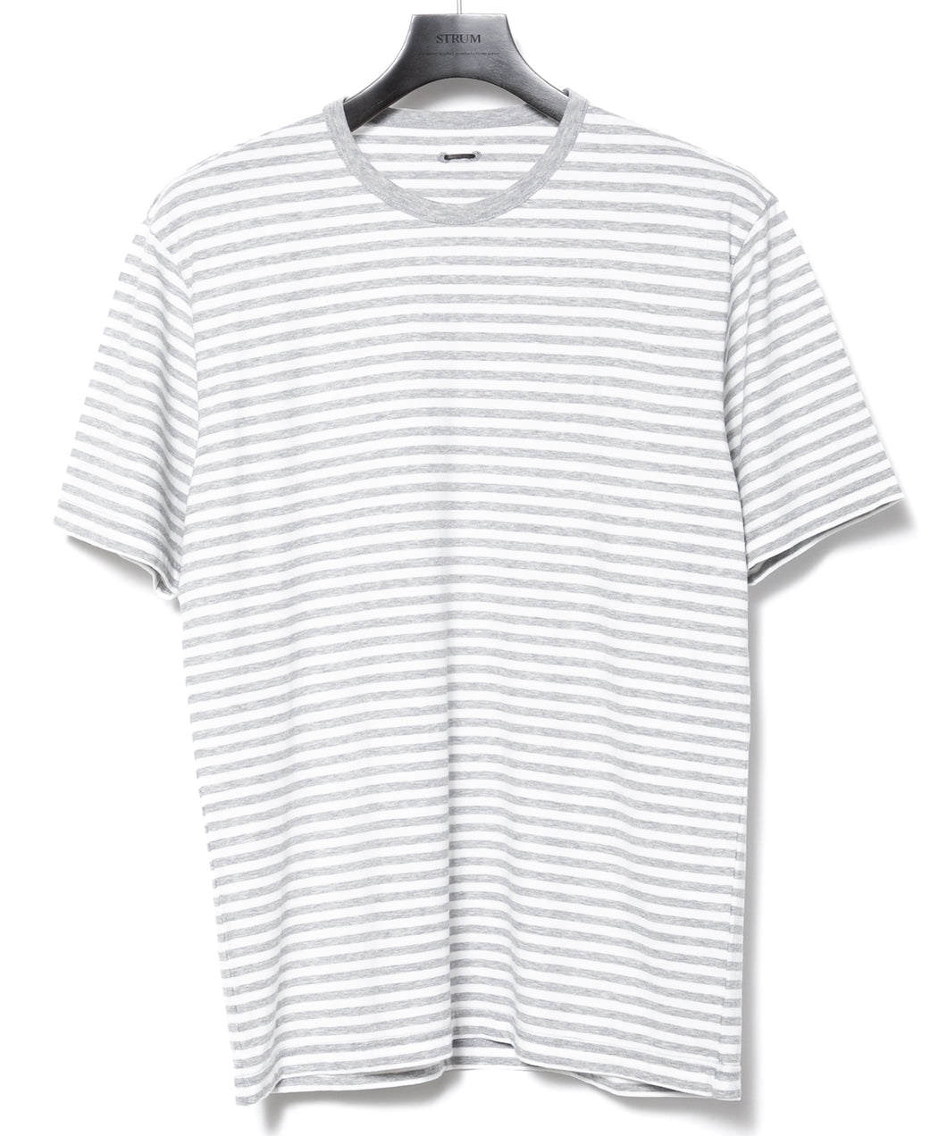 ボーダー強撚天竺 クルーネック Tシャツ（ジャストフィット） - GRAY × WHITE