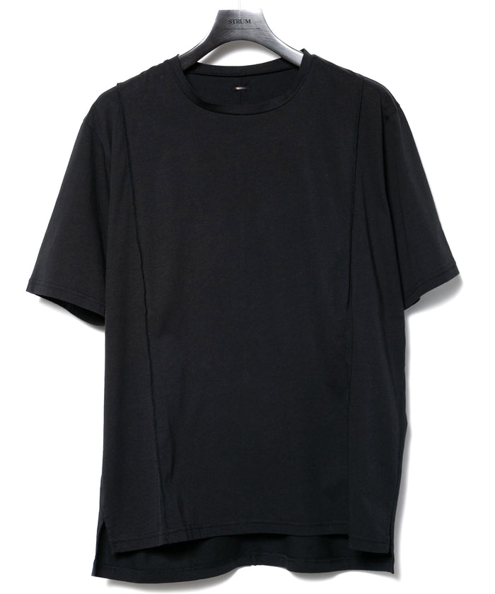 72/T オーガニックコットン 強撚 天竺 オーバーサイズ クルーネック Tシャツ  - BLACK
