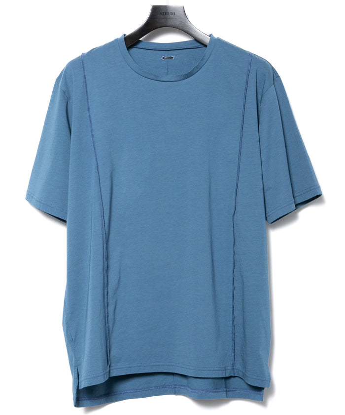 72/T オーガニックコットン 強撚 天竺 オーバーサイズ クルーネック Tシャツ  - GRAY BLUE