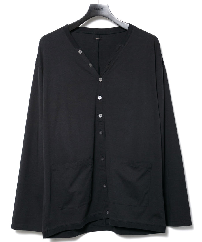 72/T オーガニックコットン 強撚 天竺 カーディガン - BLACK