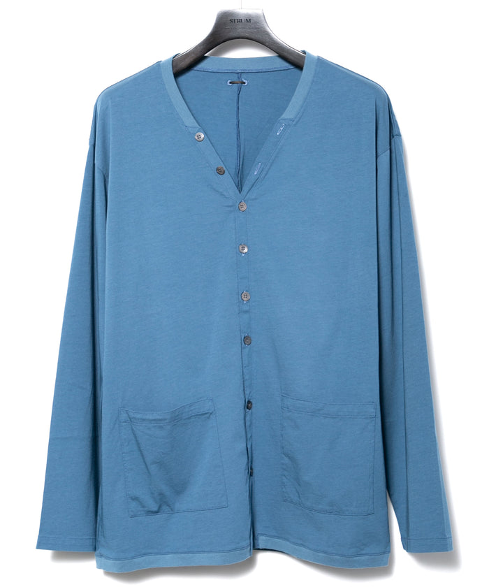 72/T オーガニックコットン 強撚 天竺 カーディガン - GRAY BLUE