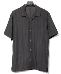 レーヨン コットン リネン ストライプ 半袖 開襟シャツ - GRAY