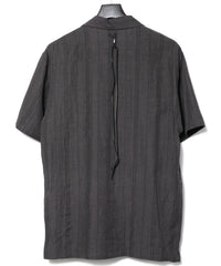 レーヨン コットン リネン ストライプ 半袖 開襟シャツ - GRAY