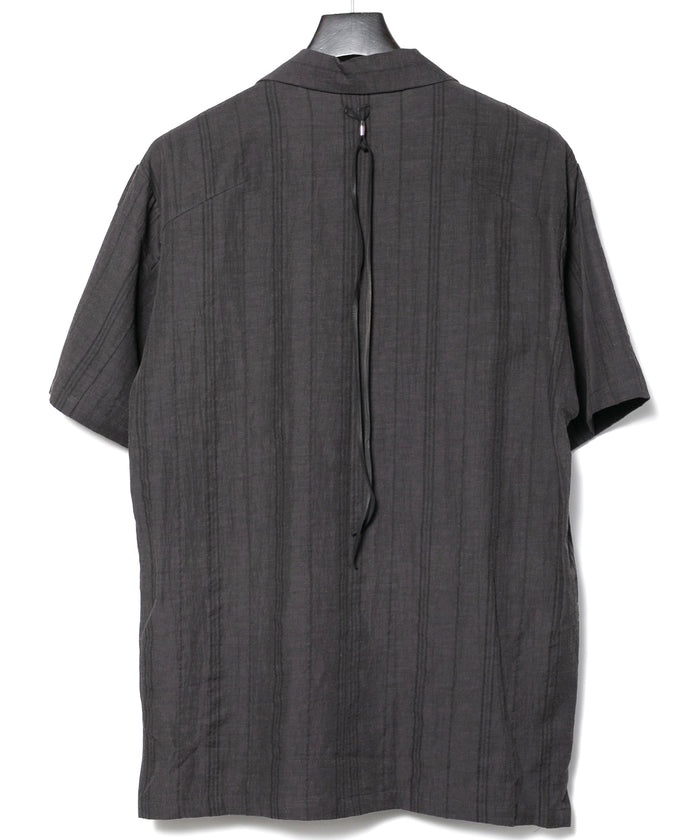 レーヨン コットン リネン ストライプ 半袖 開襟シャツ - GRAY