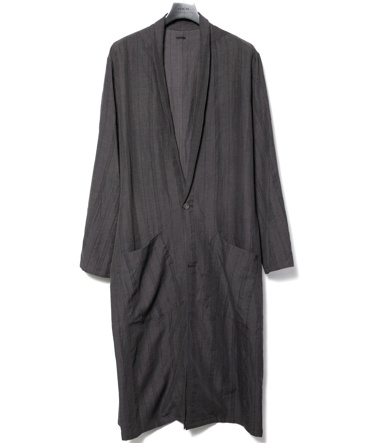 レーヨン コットン リネン ストライプ ロングガウン - GRAY