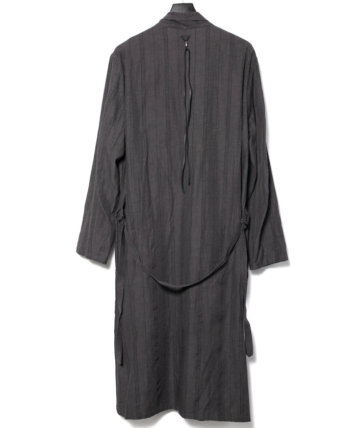 レーヨン コットン リネン ストライプ ロングガウン - GRAY