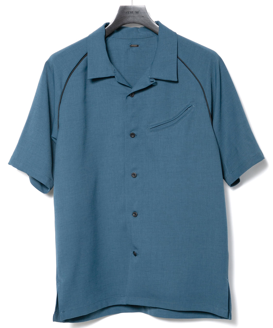 ポリエステル ストレッチ ツイル 半袖 ボーリングシャツ  - BLUE GREEN