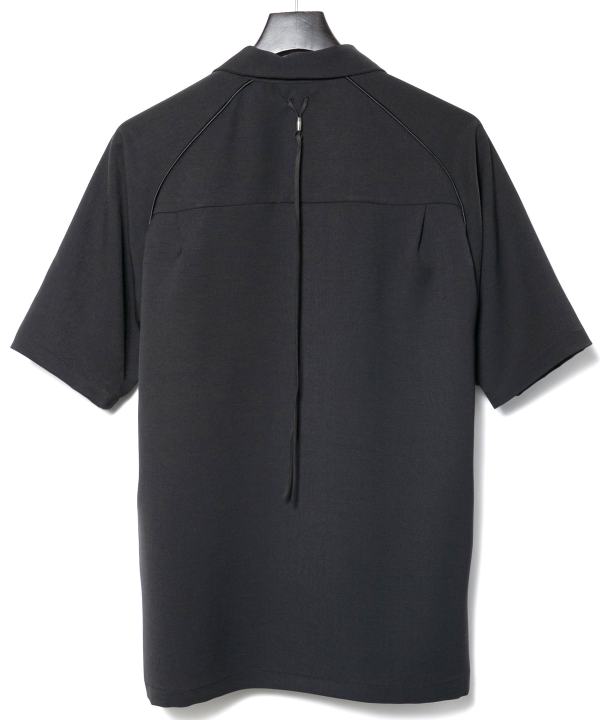 ポリエステル ストレッチ ツイル 半袖 ボーリングシャツ  - BLACK