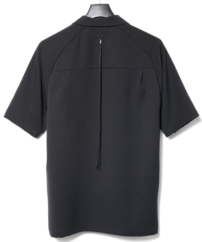 ポリエステル ストレッチ ツイル 半袖 ボーリングシャツ  - BLACK