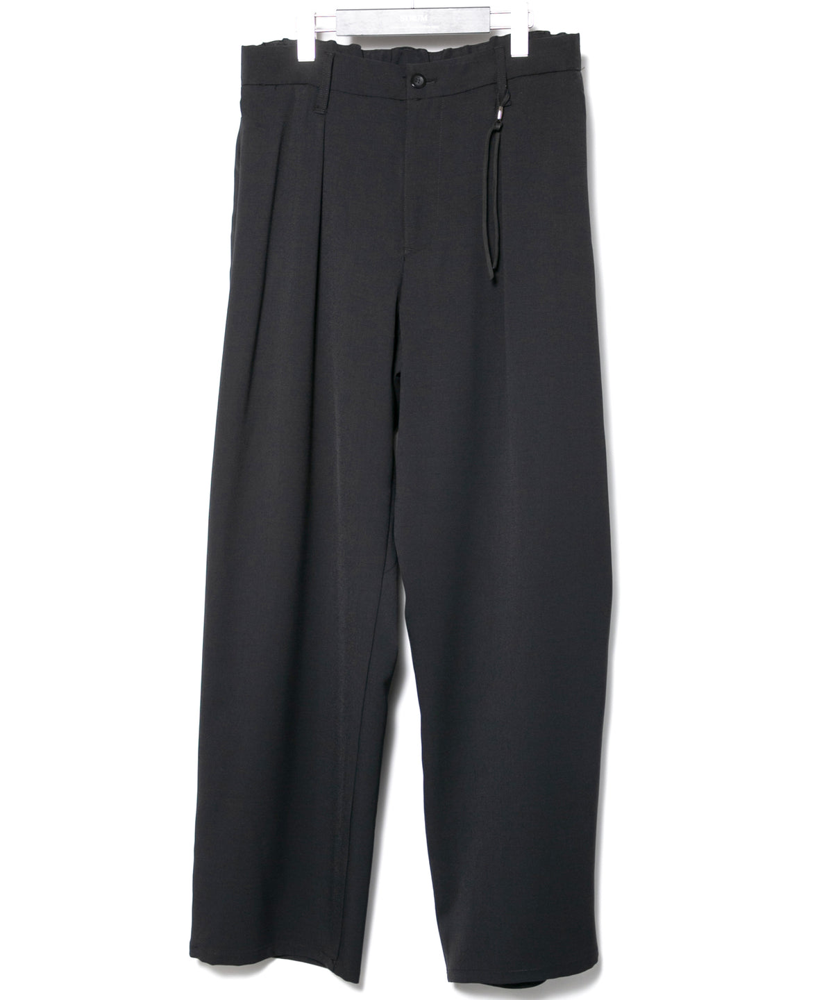 ポリエステル ストレッチ ツイル バレルワイドパンツ - BLACK