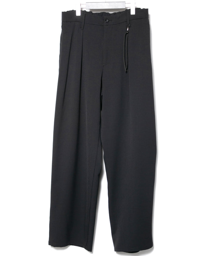 ポリエステル ストレッチ ツイル バレルワイドパンツ - BLACK