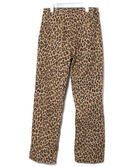 コットン ナイロン豹柄プリント テーパード ワイドパンツ - BROWN