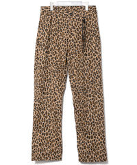 コットン ナイロン豹柄プリント テーパード ワイドパンツ - BROWN